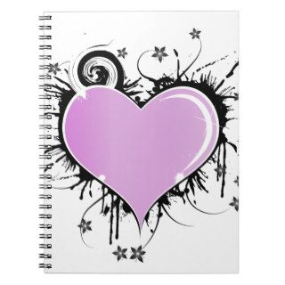 Purple Heart Tattoo Style with Flowers Spiral Note Book