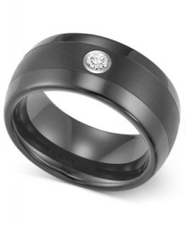 Triton Mens Black Tungsten Ring, Black Diamond Wedding Band (1/10 ct. t.w.)   Rings   Jewelry & Watches
