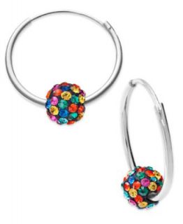 Kaleidoscope Sterling Silver Earrings, Pink and White Crystal Hoop Earrings with Swarovski Elements   Earrings   Jewelry & Watches