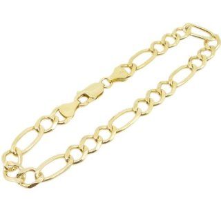 Mens 10k Yellow Gold figaro cuban mariner link bracelet AGMBRP30 8 inches long and 7mm wide: Jewelry