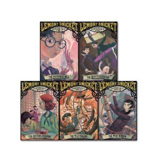 A Series of Unfortunate Events Collection 5 Books Set. Series 3 to 7. (the wide window, the miserabel mill, the austere academy, the ersatz elevator and the Vile village) (The Hostile Hospital, the carnivorous carnival, the slippery slope, the grim grotto,