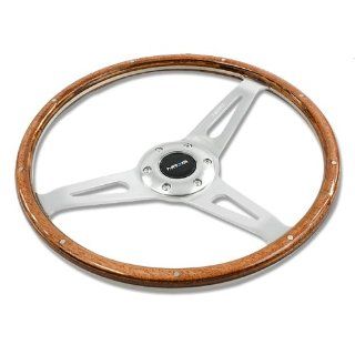 NRG Innovations, ST 065, 365mm 6 Hole Wood Grain Large Racing Steering Wheel Polish Aluminum Rivet with Horn Button ST 065: Automotive