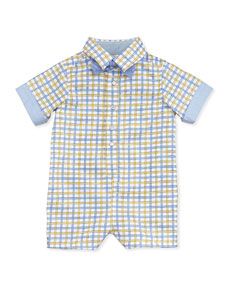 Andy & Evan Check Poplin Shortall with Bow Tie,Yellow