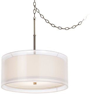 Pacific Coast Lighting 84 9357 26 Seeri 3 Light Pendant, Brushed Chrome and Black Chrome Finish with White Fabric Shade Overlayed by Sheer White Shade   Ceiling Pendant Fixtures  
