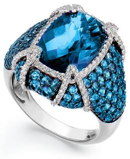 Sterling Silver Blue Topaz (11 1/10 ct. t.w.) and White Topaz (1/2 ct. t.w.) Ring   Rings   Jewelry & Watches