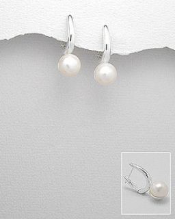 sterling silver hoop drop pearl earrings by lovethelinks