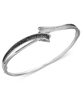 Sterling Silver Ring, Black (1/6 ct. t.w.) and White Diamond (1/10 ct. t.w.) Bypass Ring   Rings   Jewelry & Watches
