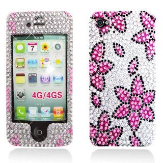 Aimo Wireless IPHONE4GPCDI181 Bling Brilliance Premium Grade Diamond Case for iPhone 4   Retail Packaging   Pink/White Flowers: Cell Phones & Accessories