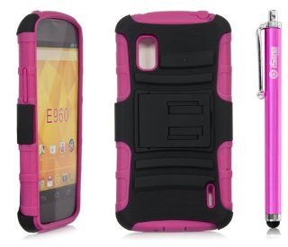 iSee Case Hybrid Kickstand Case Google LG Nexus 4 E960 (Nexus4 King Kickstand+Stylus) (Black on Pink): Cell Phones & Accessories