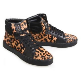 endevice Leopard print Calf Hair Lace up Casual Ankle Sneakers JD12X169 3D, Black, L(US Men's 10.5 M) Shoes
