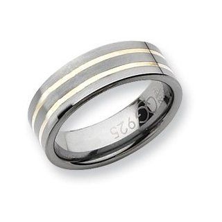 Tungsten Sterling Silver Inlay 8mm Polished Band TU167 7: Rings: Jewelry