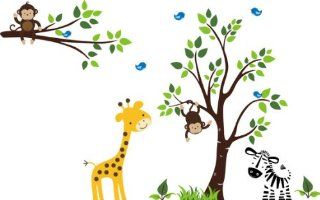 Baby Nursery Wall Decals Safari Jungle Children's Themed 79" X 165" (Inches) Animals Trees Wildlife Repositionable Removable Reusable Wall Art Better than vinyl wall decals Superior Material  Nursery Wall Decor  Baby