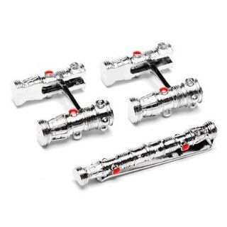 Officially Licensed By Lucasfilm Star Wars 3 D Darth Maul Light Saber Flip Bar Cufflinks and Tie Bar Gift Set: Jewelry