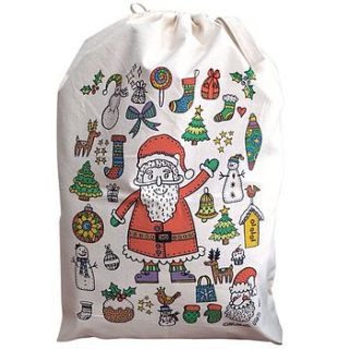 colour in santa christmas sack by pink pineapple