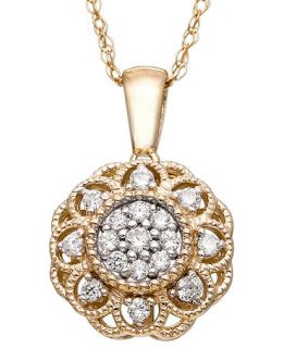 YellOra Diamond Necklace, YellOra Diamond Cluster Flower Pendant (1/4 ct. t.w.)   Necklaces   Jewelry & Watches