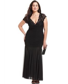 Betsy & Adam Plus Size Dress, Short Sleeve Lace Sequined Pleated   Dresses   Plus Sizes