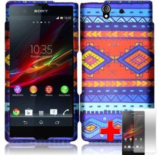Sony Xperia Z (T Mobile) 2 Piece Snap On Rubberized Hard Plastic Image Case Cover, + LCD Clear Screen Saver Protector: Cell Phones & Accessories