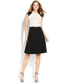 Calvin Klein Sleeveless Belted Colorblock Dress   Dresses   Women