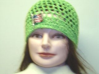 Cp157, Hand Crocheted Lime Color Gimp Skull Cap for Men, Women and Teens Trimmed with Metallic American Flag with Latch at  Mens Clothing store