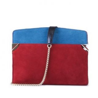 Color Blocked Suede CasualLife Shoulder Bag, Medium, in Blue, Red and Black: Clothing