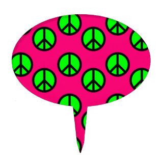 Hot Pink Neon Green Peace Sign Hippie Pattern Cake Topper