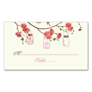 Mason jars and cherry blossoms wedding place card business card templates
