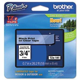 Brother P Touch TZE141   TZe Standard Adhesive Laminated Labeling Tape, 3/4w, Black on Clear BRTTZE141: Electronics