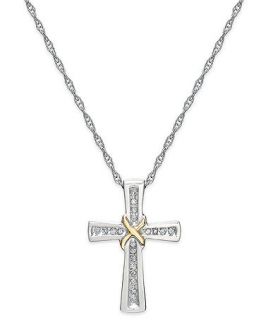 Diamond Necklace, Sterling Silver and 14k Gold Diamond Cross X Pendant (1/10 ct. t.w.)   Necklaces   Jewelry & Watches
