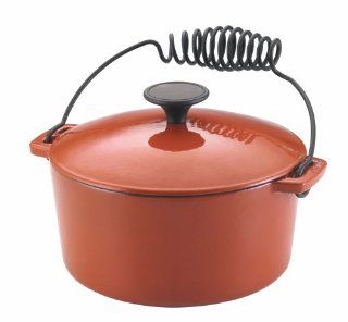 NapaStyle Enamel Cast Iron 3 Quart Covered Stew Pot with Black Wire Loop Handles Terra Cotta with Mustard Interior (50644): Kitchen & Dining