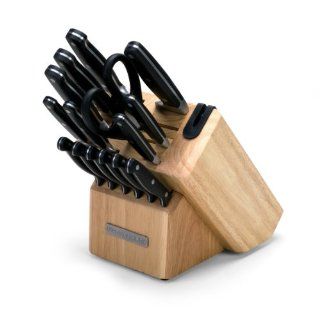 KitchenAid 16 Piece Black Triple Riveted Target Handle in Natural Block with Built in Sharpener Kitchen & Dining