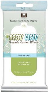 Green Clean Organic Cotton Wipes, Organic Cotton Hands and Face Wipes, 15 Count (Pack of 6): Health & Personal Care
