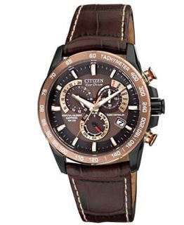 Citizen Mens Eco Drive Perpetual Chrono A T Brown Leather Strap Watch 42mm AT4006 06X   Watches   Jewelry & Watches