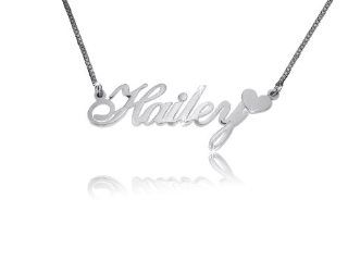 Name Necklace with Heart Double Thick Silver, Best Quality Name Necklace, Hailey W Heart Pendant Necklaces Jewelry