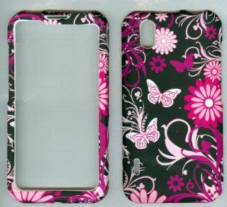 Black Pink Butterfly Faceplate Hard Case Protector for Lg Ignite 855 Marquee Ls855 Sprint Lg855 Boost L85c Net10 Straight Talk Optimus Black P970 L85c Majestic Us855 Us Cellular: Cell Phones & Accessories