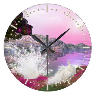 White Peacocks Romantic Dream Wall Clock