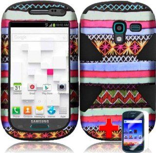 Samsung Galaxy Exhibit T599 (T Mobile) 2 Piece Silicon Soft Skin Hard Plastic Image Case Cover, Pink/Green/Blue Stripes Snowflake Cover + LCD Clear Screen Saver Protector: Cell Phones & Accessories