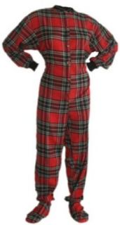Big Feet PJs Red Plaid Cotton Flannel Adult Footed Pajamas No Drop seat: Clothing