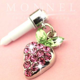 Ip121 Crystal Strawberry Anti Dust Ear Cap Plug for Iphone Android: Cell Phones & Accessories