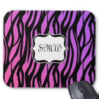 Hot Purple/Pink Zebra Stripes Monogram Mouse Pads