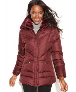 Larry Levine Hooded Faux Fur Trim Quilted Puffer Coat   Coats   Women
