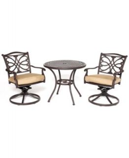 Grove Hill Outdoor 3 Piece Set 26 Square Dining Table and 2 Swivel Dining Chairs   Furniture
