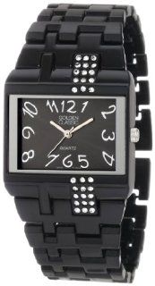 Golden Classic Women's 2205 black "Everyday Luxe" Bold Bezel Rhinestone Accented Metal Band Watch: Watches