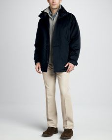 Loro Piana Icer Storm System Jacket, Cashmere Sweater Shirt, Pique Polo & Four Pocket Twill Pants