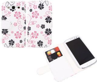 iTALKonline WHITE PINK FLOWER PRINT Executive Wallet Case Cover Skin Cover with Credit / Business Card Holder For Samsung i9300 Galaxy S3 III: Cell Phones & Accessories