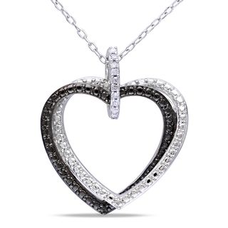 Miadora Sterling Silver Black and White Diamond Heart Necklace Miadora Diamond Necklaces