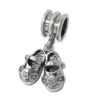 925 Sterling Silver Baby Shoes Baby Charm Bead Dangle with White Cz Stones Compatible with Pandora Charms, Troll Beads, Biagi, Chamilia and All European Charm Bracelets: Baby Girl Pandora Charms: Jewelry