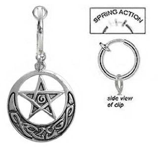 Fake Belly Navel Non Clip on Star Celtic Tribal Pentacle Wicca Wiccan witch unique Surgical Steel dangle Ring: Jewelry