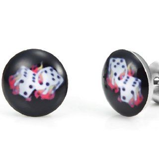 Fire Dice Stainless Steel Stud Earrings for Men (Black) Jewelry