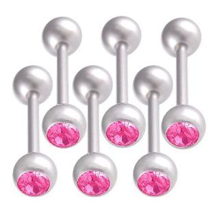14G 14 Gauge (1.6mm), 16mm long  Rose Swarovski Crystal 316L Surgical Stainless Steel tongue rings straight bars balls tounge barbells AFJW   Pierced Body Piercing Jewelry  Set of 6: Jewelry