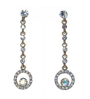 Earrings   E41   Crystal Circle Dangle   Gold Tone Metal ~ Clear AB (Iridescent): SERENITY CRYSTALS: Jewelry